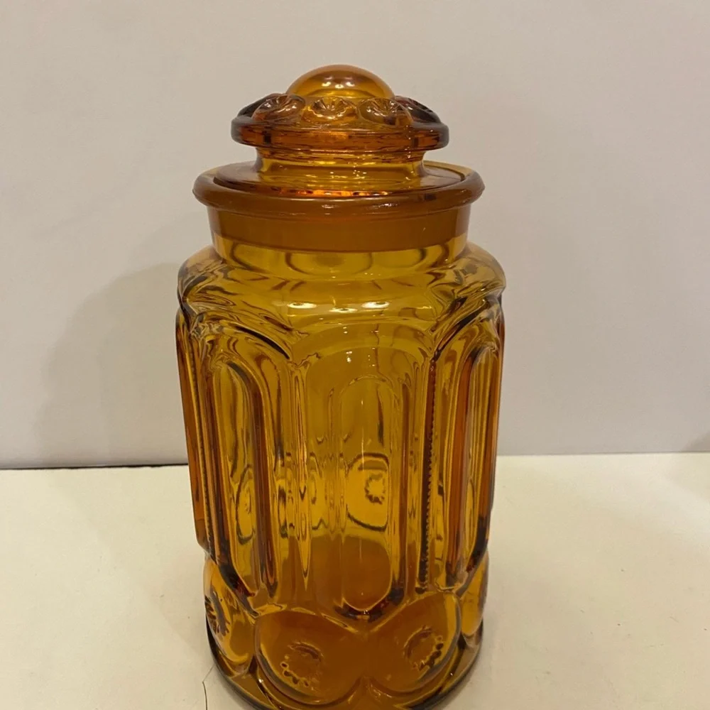 Vintage LE Smith Moon and Stars Amber Glass Canister 11”